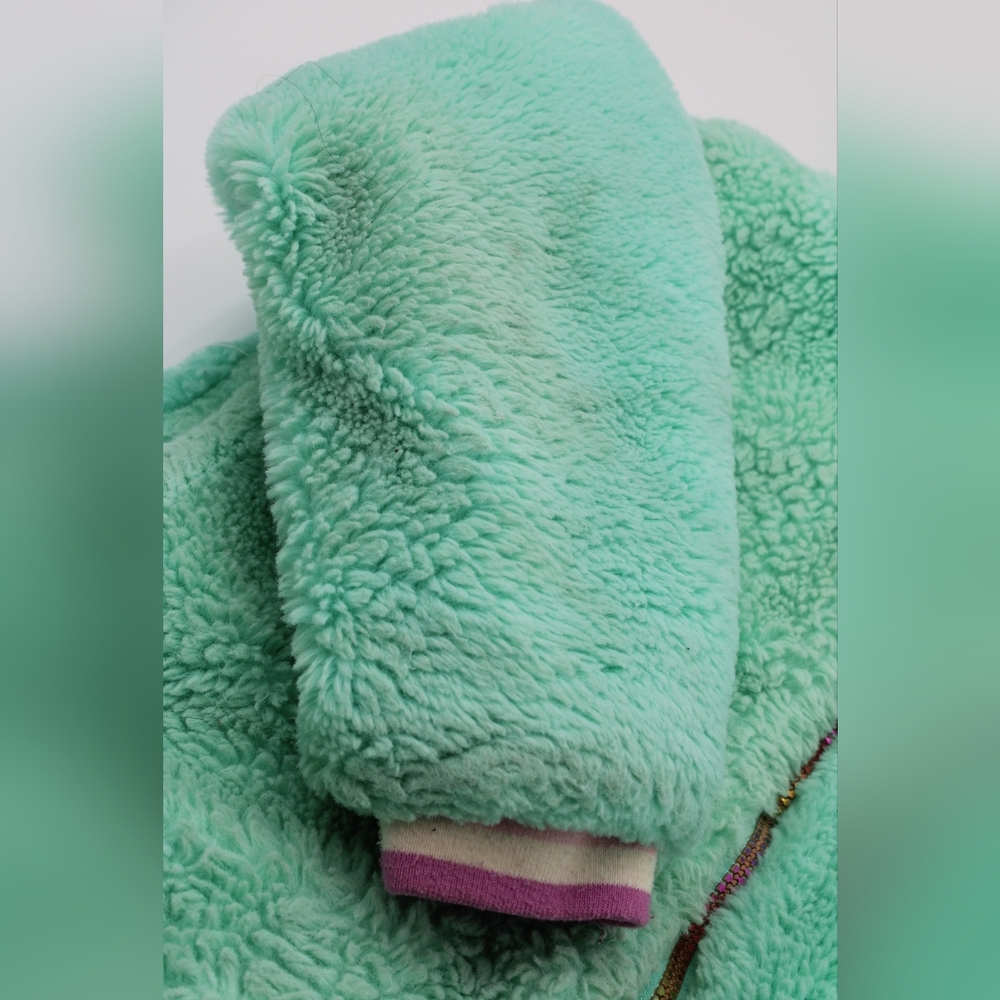 Cat & Jack Girls Medium Mint Fuzzy Unicorn Hooded Zip Jacket - Picture 3 of 8
